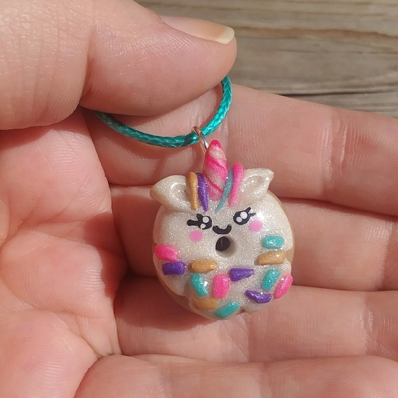 Polymer Clay Unicorn Donut Charm Necklace